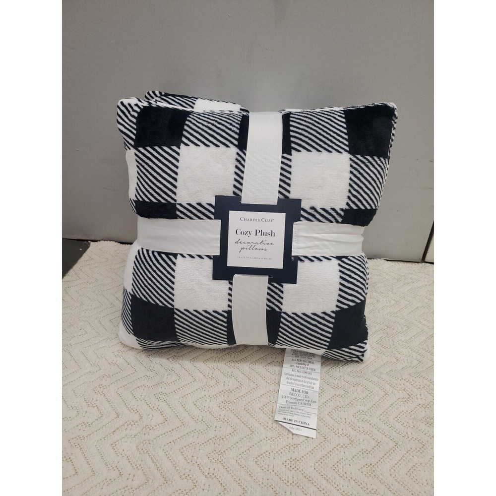 Charter Club 2 Pack Decorative Pillows Buffalo Check Blk/Wht 18x18, MSRP $60